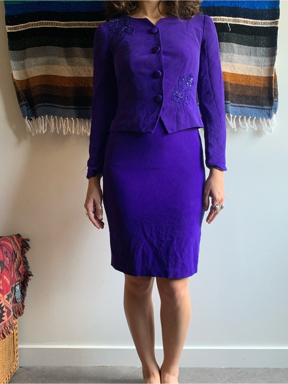 Vintage Purple Silk Skirt & Top Set
